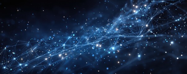 Digital network with blue lights and glowing polygonal connections