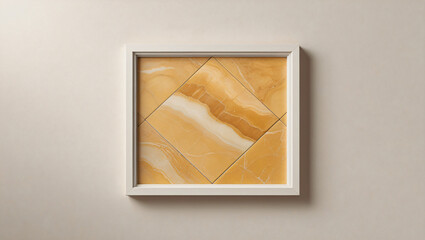 Framed Geometric Marble Panel - Golden and White Diagonal Pattern