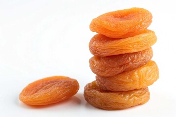 Stack of dried apricots fruits isolated on white  background