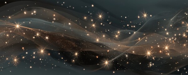 Obraz premium Elegant Starry Background Featuring Waves and Glittering Golden Light