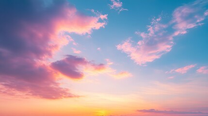 Fototapeta premium Vibrant sunset sky with clouds in pink, orange, and blue hues