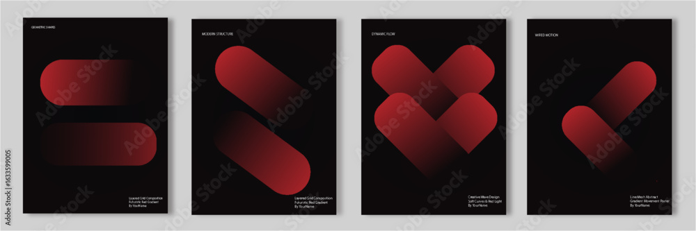 Poster modern gradient poster on dark background vector set. cover template with vibrant perspective geomet