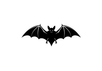 Fototapeta premium A striking black silhouette of a bat with wings spread wide against a stark white background design