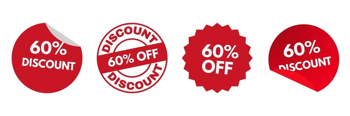 red sale labels, Set of sale tags, set of sale 30% off tags, sale icons, labels, stamps, 0% discount, sale discount, set of 60% sale discount and 60% off tags 