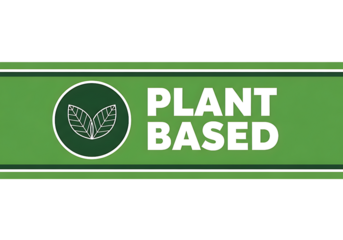 Green Plant-Based Label: Eco-Friendly, Vegan, Sustainable Product Badge Design.