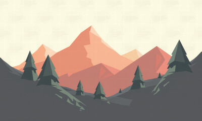 Stylized Mountain Landscape with Pine Trees