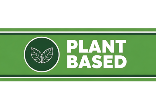 Green Plant-Based Label: Eco-Friendly, Vegan, Sustainable Product Badge Design.