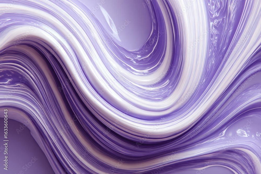 Poster dynamic flow of purple and white waves creating a captivating visual effect with a glossy finish and