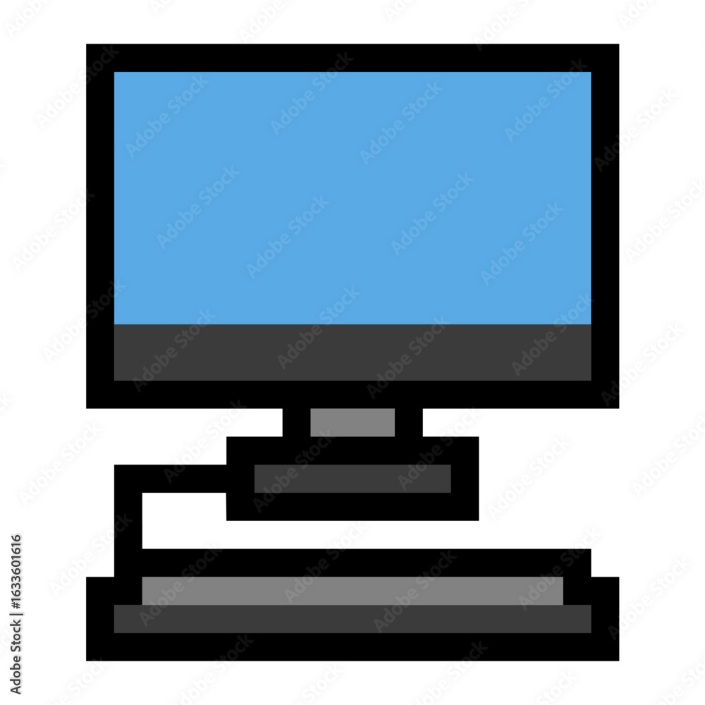 Poster pixel computer vector for technology, internet, and digital work in a classic pixel art style. ideal