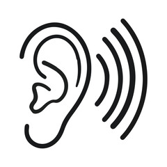 Ear with Sound Waves Icon – Audio & Hearing Line Art