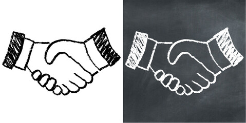 Chalk hand drawn handshake vector for partnership, agreement, and business deals with a sketchy feel. Ideal for illustrating collaboration, trust, and creative concepts.