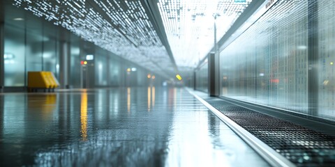 Modern Airport Terminal with Reflective Floor and Bright Lighting