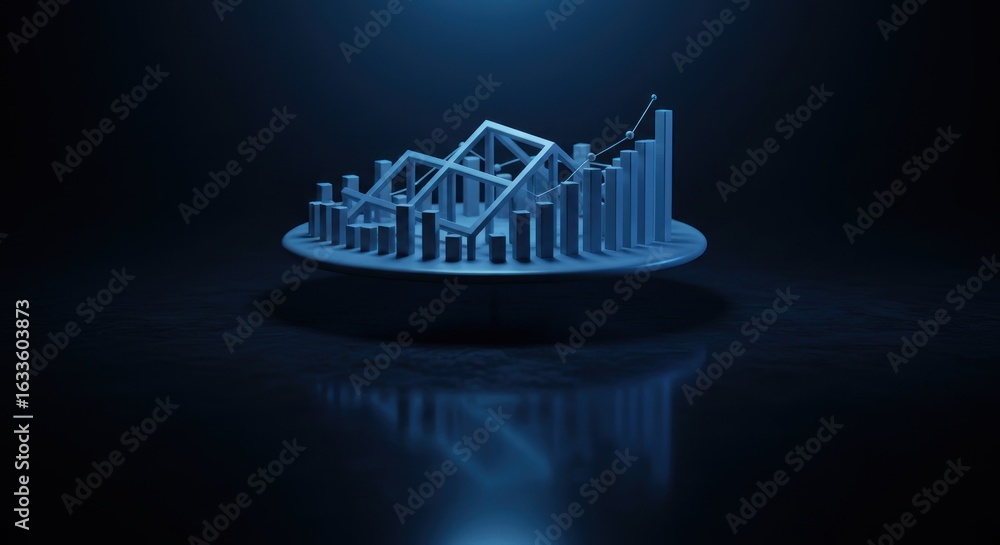 Poster 3d visualization of futuristic data analysis and market trends presented with a futuristic design