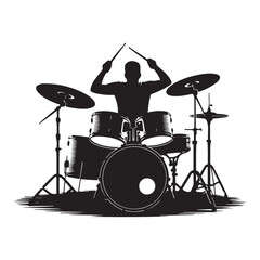 Fototapeta premium Drummer Playing Drum Kit Silhouette Vector