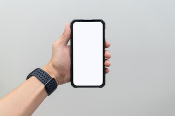 Hold your smartphone with your left hand.