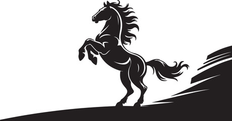 Fierce Rearing Horse Logo Illustration in Black and White

