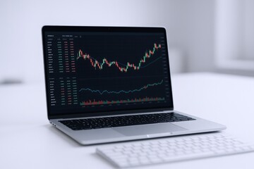 Laptop Displaying Stock Market Chart Analysis for Financial Trading and Investment Insights in Business