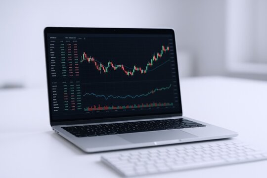 Laptop Displaying Stock Market Chart Analysis for Financial Trading and Investment Insights in Business