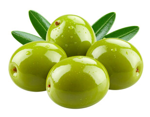 Obraz premium Natural Green Olives with Lush Leaves – Transparent Background PNG