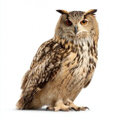 Obraz premium A captivating Eurasian Eagle Owl, showcasing its distinctive features in stunning detail. This majestic owl is captured in a striking pose, with a captivating gaze