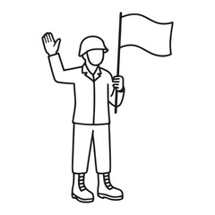 Soldier Holding Flag Line Art Illustration

