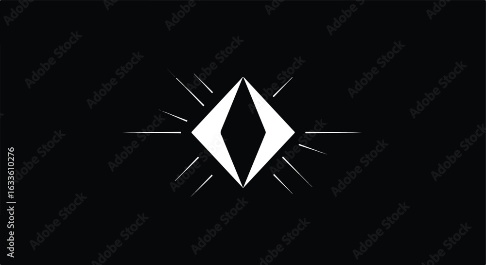 Poster white rhomboid shape with radiating lines on a black background