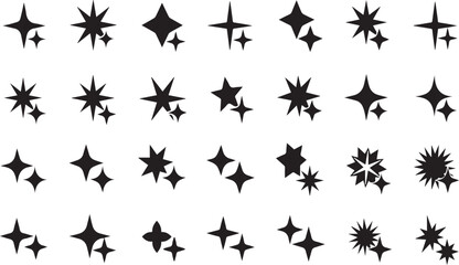 Set of black sparkles isolated on white background