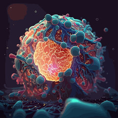 Digital artistic representation of a biological entity, characterized by vibrant colors and intricate details. The form is dynamic and has a liquid, almost flowing, texture.