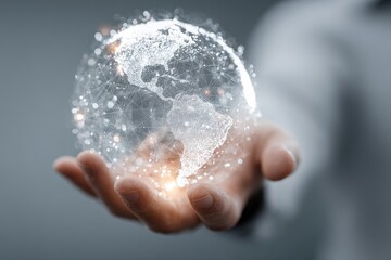 Holographic Earth held in a hand