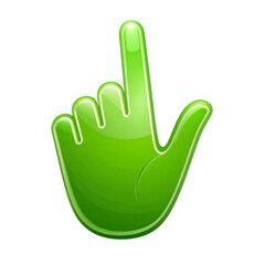 Obraz premium Green Hand Cursor: A vibrant, glossy, green hand cursor pointing upward, symbolizes navigation and selection within the digital realm, with clean and minimal style.