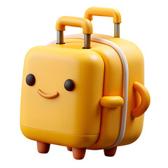 Cute 3D Cartoon Yellow Luggage Icon Isolated on White Background in Plastic Style