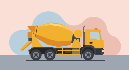 Naklejka premium Yellow cement truck against soft pastel backdrop