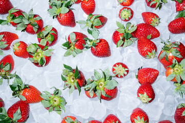 Fresh Strawberries on Crushed Ice Top View