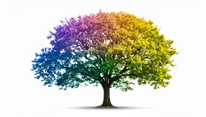 Obraz premium A Solitary Tree with a Vibrant Rainbow Canopy Symbolizing Diversity and Growth.
