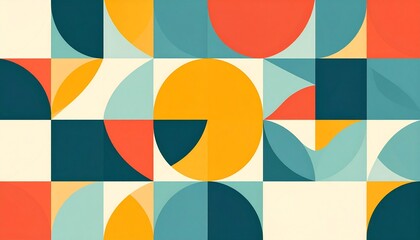 Obraz premium Retro Geometric Grid with Bold Circles in a Teal Orange and Yellow Palette.