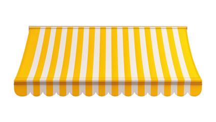 Classic yellow and white striped canvas awning isolated on transparent background