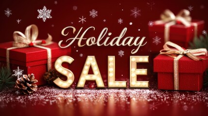 Holiday sale decorations with red gifts and festive lights creating a joyful atmosphere for seasonal shopping