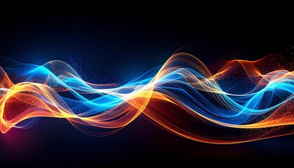 Naklejka premium Luminous Waves of Fire and Ice: A Dynamic Dance of Orange and Blue Light.