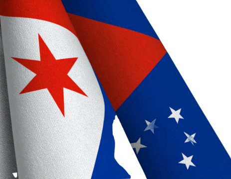 Folded Caribbean Netherlands Flag Close-Up Focusing on Red Star and Fabric Detail, Top-Down View, Isolated on Transparent Background PNG - Powered by Adobe