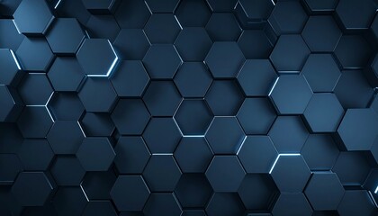 Luminous Blue Veins Pulsing Through a Dark 3D Hexagonal Landscape. © Ai_Stock