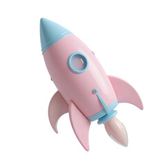 Fototapeta premium Cute pink and blue toy rocket ship isolated on transparent background isolated on white background
