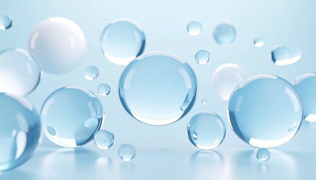 Crystalline Blue and Opaque White Bubbles Floating in Soft Light.