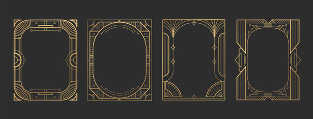 Art deco gatsby frame set - golden geometric borders with elegant line patterns, vintage ornamental rectangles of 1920s style decorative elements for luxury invitations, certificates or retro design