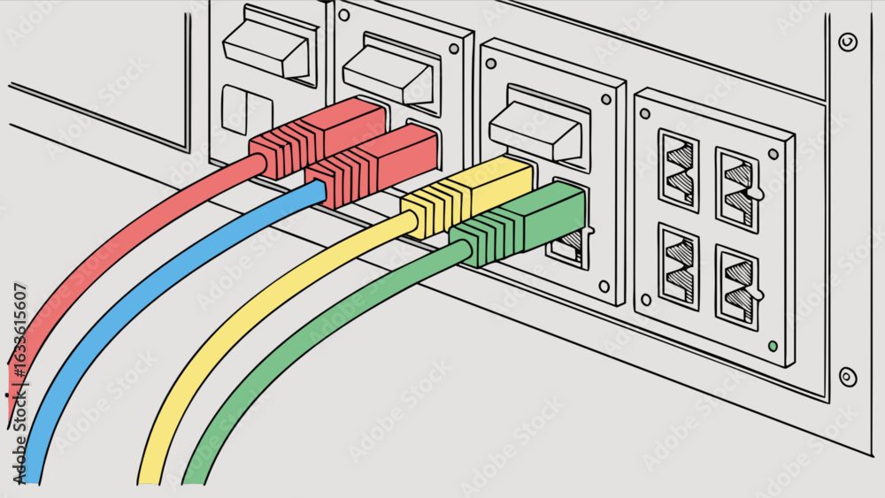 Aufkleber network cables ethernet connection rj45 patch panel server room data center infrastructure connectiv