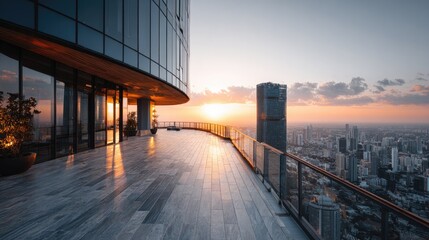 Obraz premium Rooftop terrace at sunset, city view