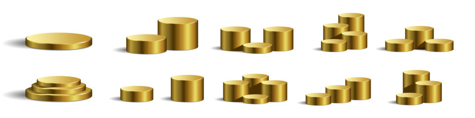 Set Golden circle podium stage platform pedestal vector for awards, product showcases, and achievements. Ideal for illustrating victory, success, and top-tier presentation.
