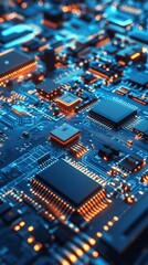 Fototapeta premium Close-up circuit board with glowing components (1)