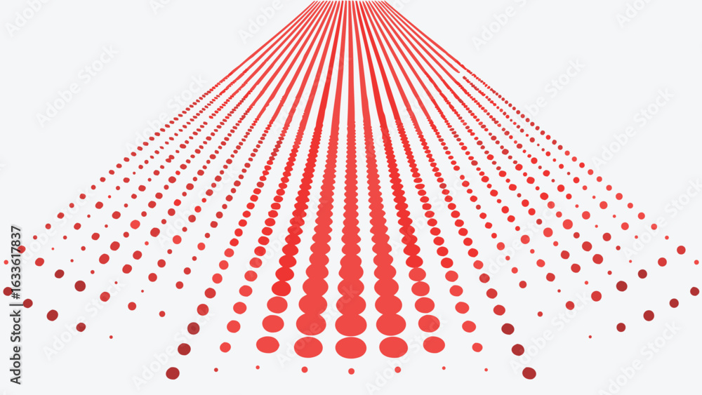 Poster perspective view of red lines and circles diminishing to a vanishing point on a white background
