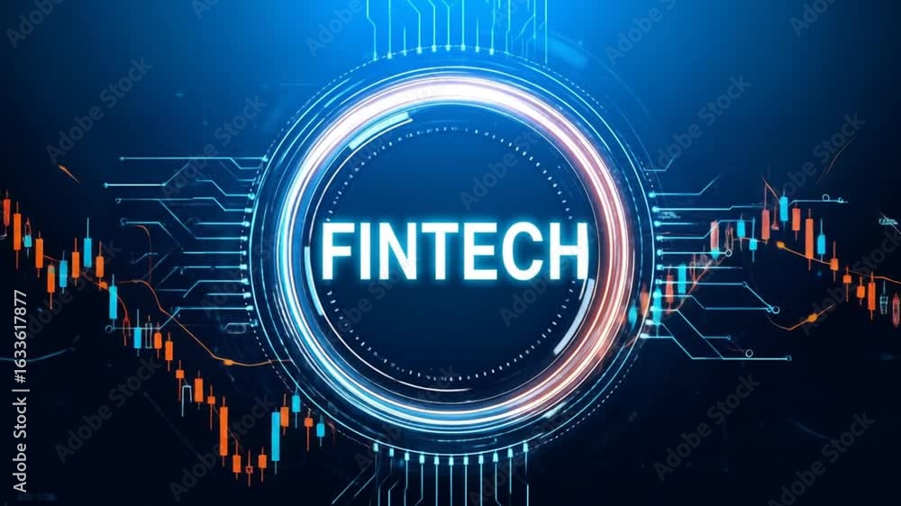 Poster fintech technology digital background with graphs and circuits