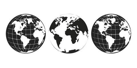 Fototapeta premium Earth globe icon set. earth hemispheres with continents. world map in globe shape isolated on white background. vector